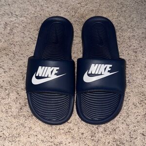 Nike Navy Slides with White Logo